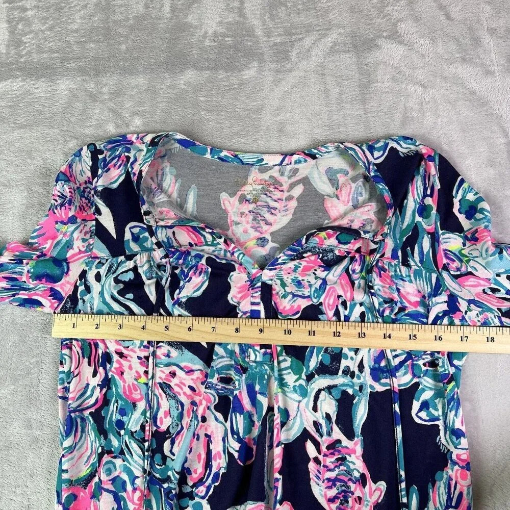 Lilly Pulitzer Top Blouse Size XS Blue Pink Long Sleeve Beach Tropical Fish - Picture 8 of 14